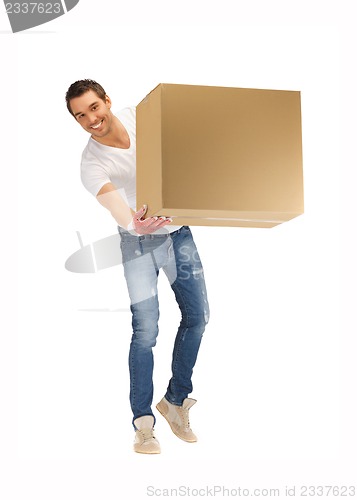 Image of handsome man with big box