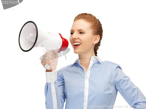 Image of happy woman with megaphone