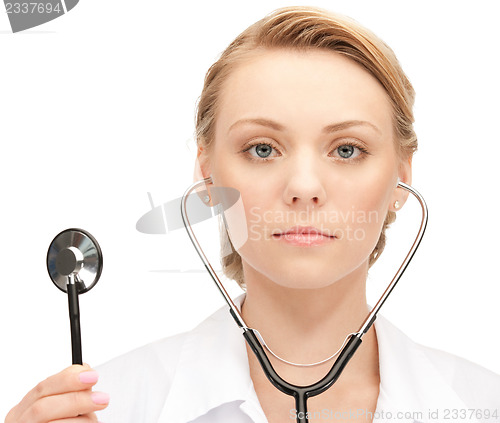 Image of attractive female doctor with stethoscope