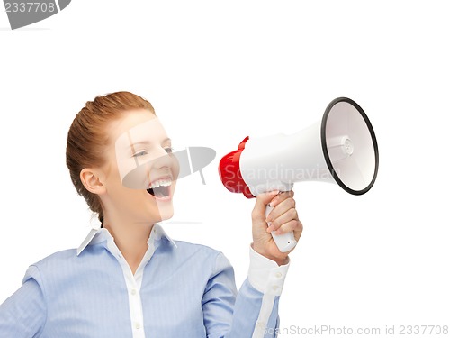 Image of happy woman with megaphone