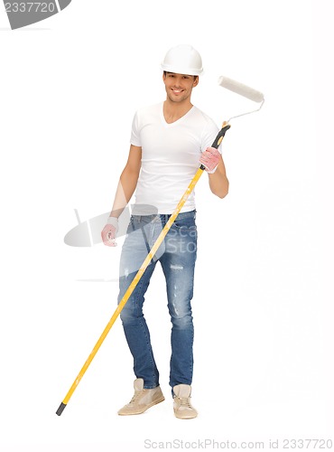 Image of handsome painter in helmet
