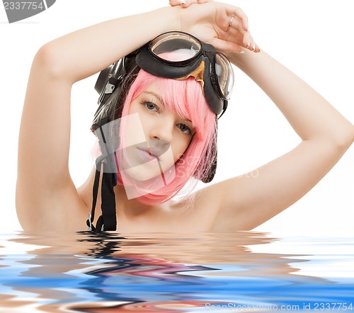 Image of pink hair girl in aviator helmet