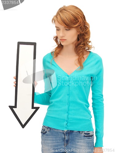 Image of teenage girl with direction arrow sign