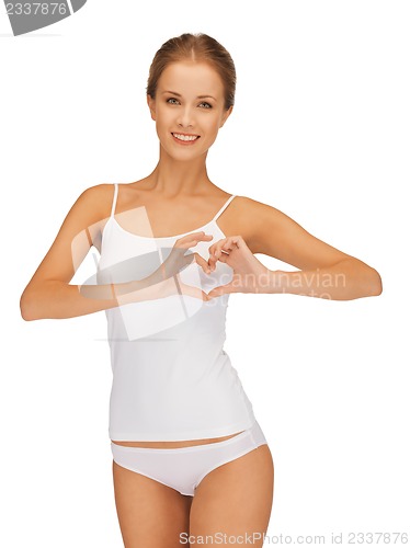 Image of woman in cotton undrewear forming heart shape