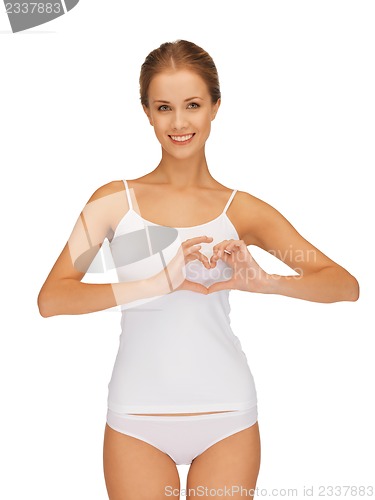 Image of woman in cotton undrewear forming heart shape