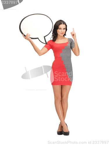 Image of woman with blank text bubble and finger up
