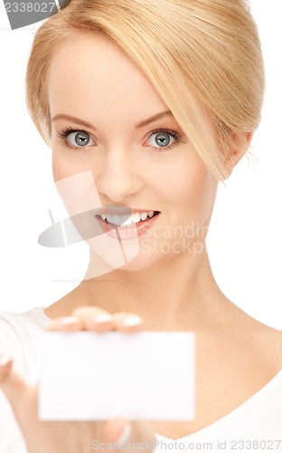 Image of attractive businesswoman with business card