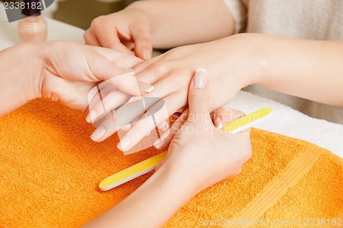 Image of manicure process on female hands