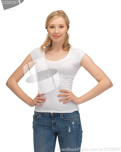 Image of woman in blank white t-shirt