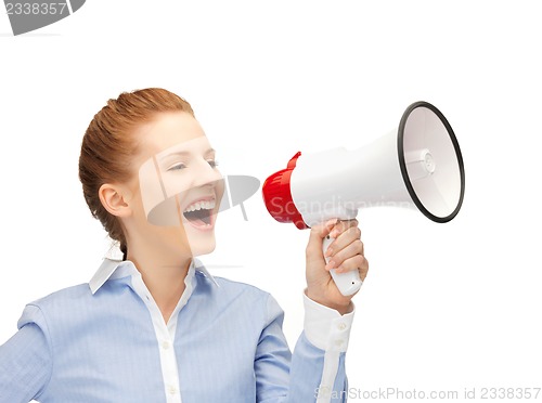 Image of happy woman with megaphone