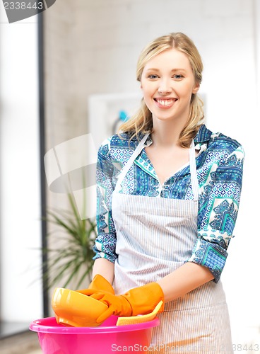 Image of housewife washing dish at the kitchen