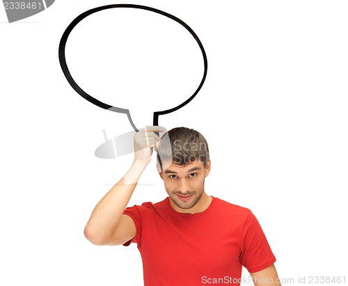 Image of smiling man with blank text bubble