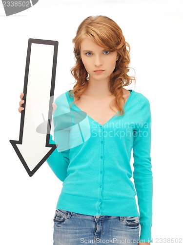 Image of teenage girl with direction arrow sign