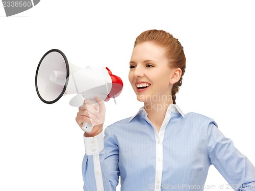 Image of happy woman with megaphone