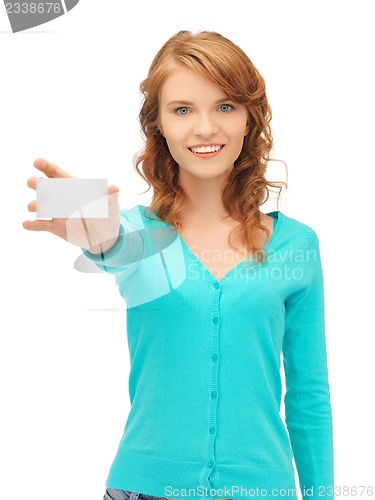 Image of attractive student with business card