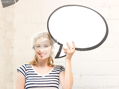 Image of happy teenage girl with blank text bubble