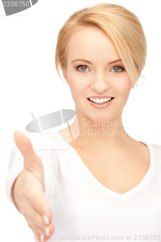 Image of woman with an open hand ready for handshake