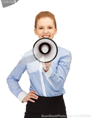 Image of happy woman with megaphone