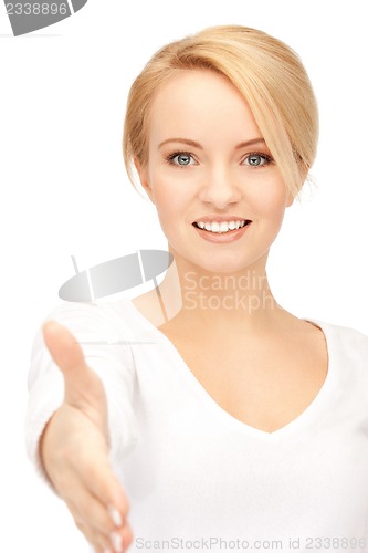 Image of woman with an open hand ready for handshake