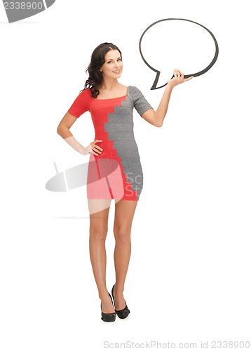Image of woman with blank text bubble
