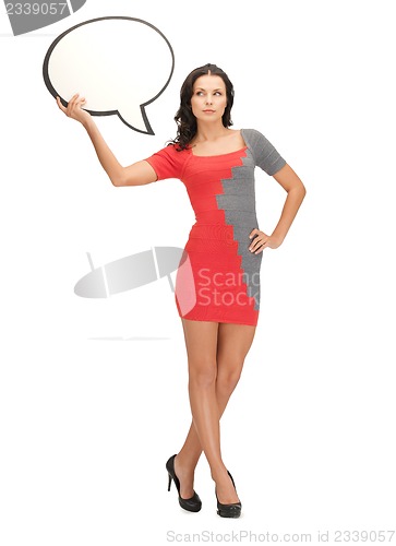 Image of woman with blank text bubble