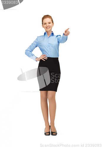 Image of stewardess pointing her finger