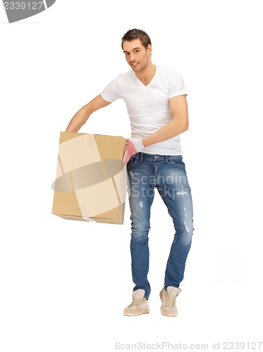 Image of handsome man with big box