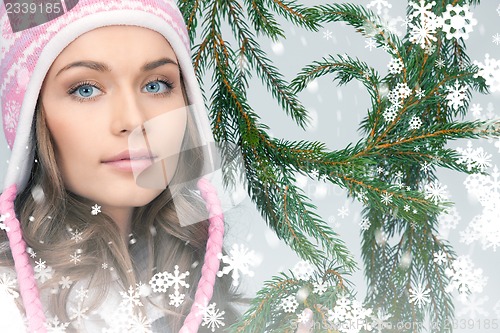 Image of beautiful woman in winter hat