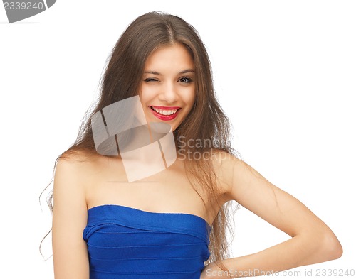 Image of winking beautiful woman with long hair