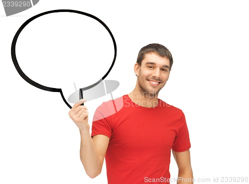 Image of smiling man with blank text bubble