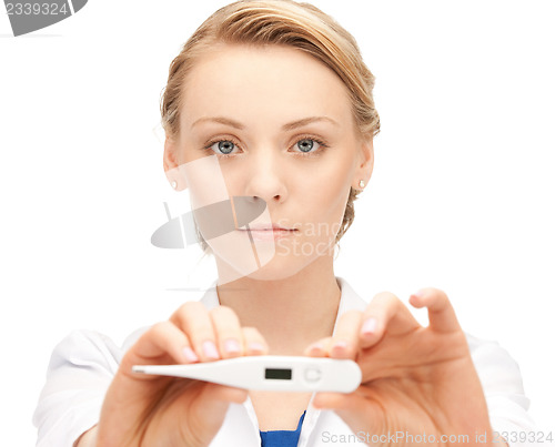 Image of attractive female doctor with thermometer