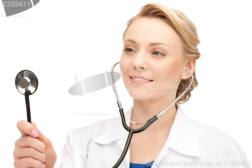 Image of attractive female doctor with stethoscope