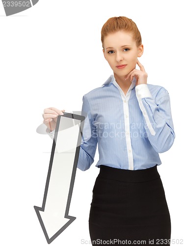 Image of woman with direction arrow sign