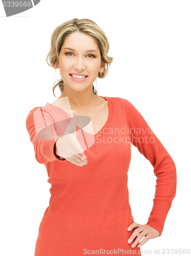 Image of woman with an open hand ready for handshake