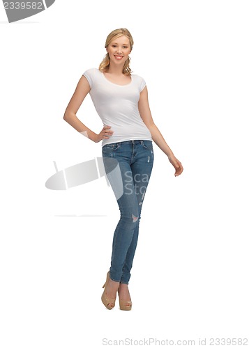 Image of woman in blank white t-shirt