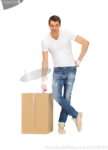 Image of handsome man with big box