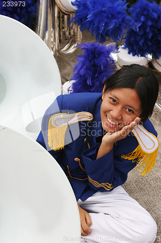 Image of Thai marching girl in traditional dress during in a parade, Phuk