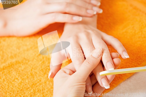 Image of manicure process on female hands