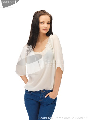 Image of beautiful woman in casual clothes
