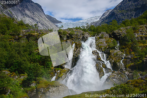 Image of Waterfall and Briksdalsbreen