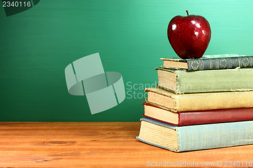 Image of Back to School Books and Apple With Chalkboard