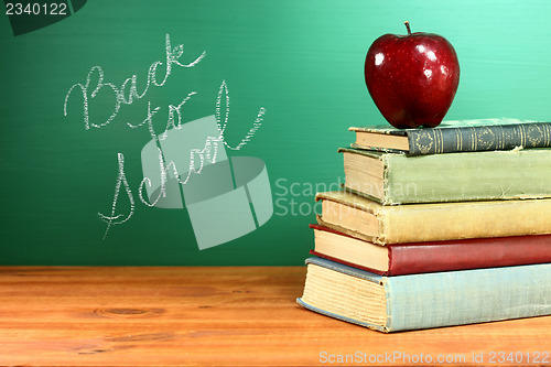 Image of Back to School Books and Apple With Chalkboard