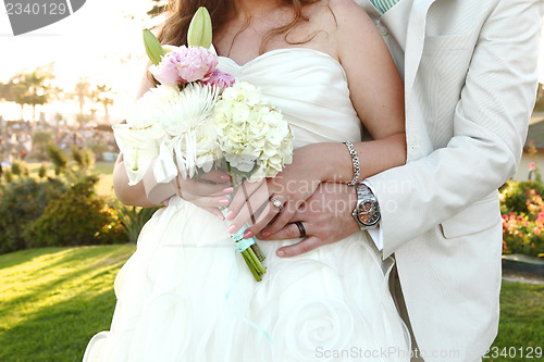 Image of Pretty Bride on Her Wedding Day Outdoors