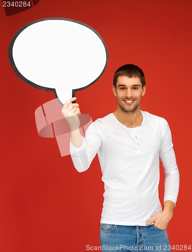 Image of smiling man with blank text bubble