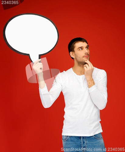 Image of pensive man with blank text bubble