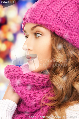 Image of beautiful woman in winter hat