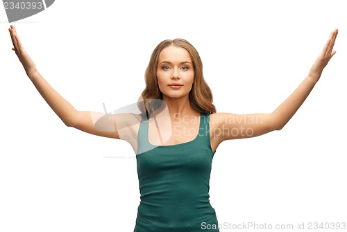 Image of woman spreading hands