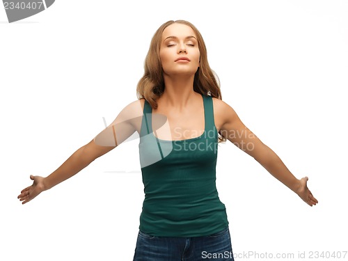 Image of woman spreading hands