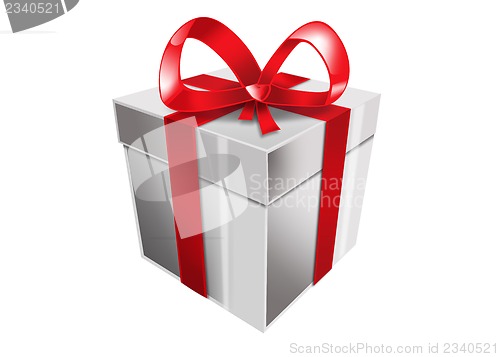 Image of single white gift box with red ribbon