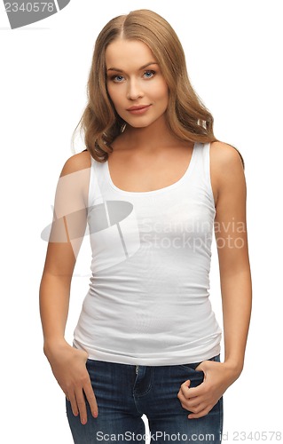 Image of woman in blank white t-shirt